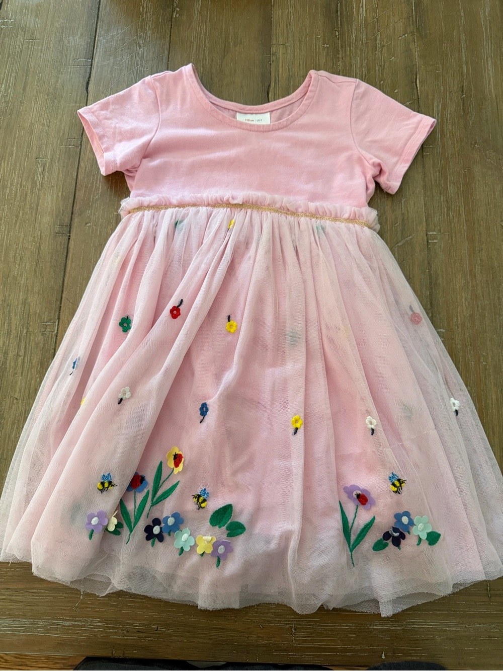 Hanna Anderson Pink Tulle Dress with Floral Embroidery